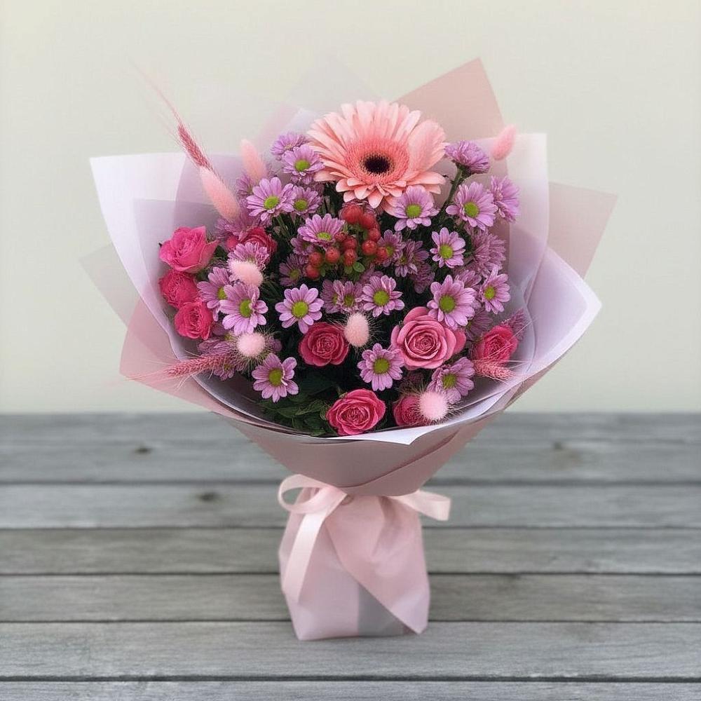 Букет цветов из: Розы, Герберы и Хризантемы в Грязь