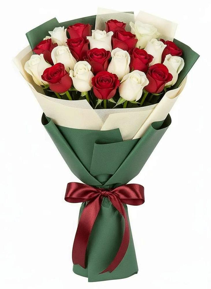 Букет Микс из красных и белых роз в Грязь