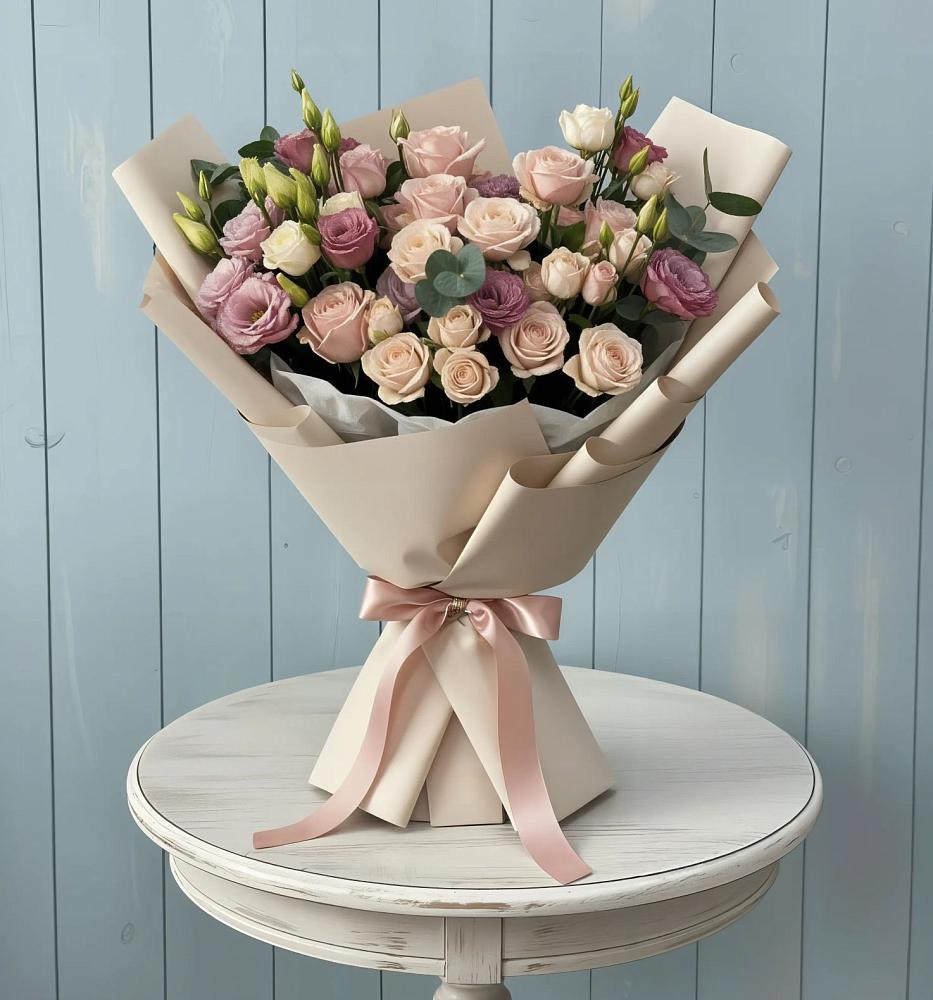 Букет цветов из: Розы и Лизиантусы в Грязь